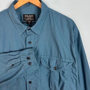 Filson Button Up Long Sleeve Shirt Men's XL Teal Outdoor Flap Pockets‎ Work Hike